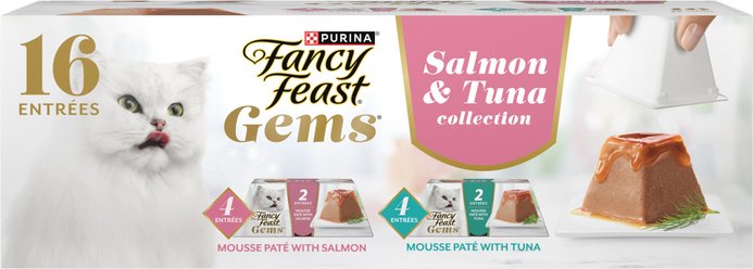 Fancy Feast Gems Mousse Pate Salmon & Tuna Variety Pack Grain-Free Wet Cat Food, 2-oz tray, 16 count