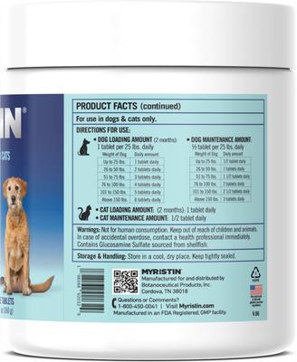 Show full view: Myristin Hip & Joint Health Supplements for Dogs & Cats, 120 count slide 4 of 4