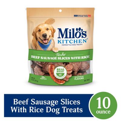 Show full view: Milo's Kitchen Beef Sausage Slices with Rice Dog Treats, 10-oz bag slide 4 of 11