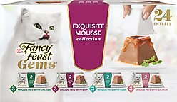 Fancy Feast Gems Mousse Salmon, Tuna, Chicken & Beef Halo of Savory Gravy Variety Pack Pate Wet Cat Food, 2-oz tray, 24 count