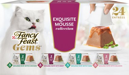 Fancy Feast Gems Mousse Salmon, Tuna, Chicken & Beef Halo of Savory Gravy Variety Pack Pate Wet Cat Food, 2...