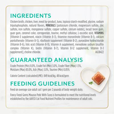 Show full view: Fancy Feast Gems Mousse Tuna & a Halo of Savory Gravy Pate Wet Cat Food, 2-oz tray, 16 count slide 7 of 11