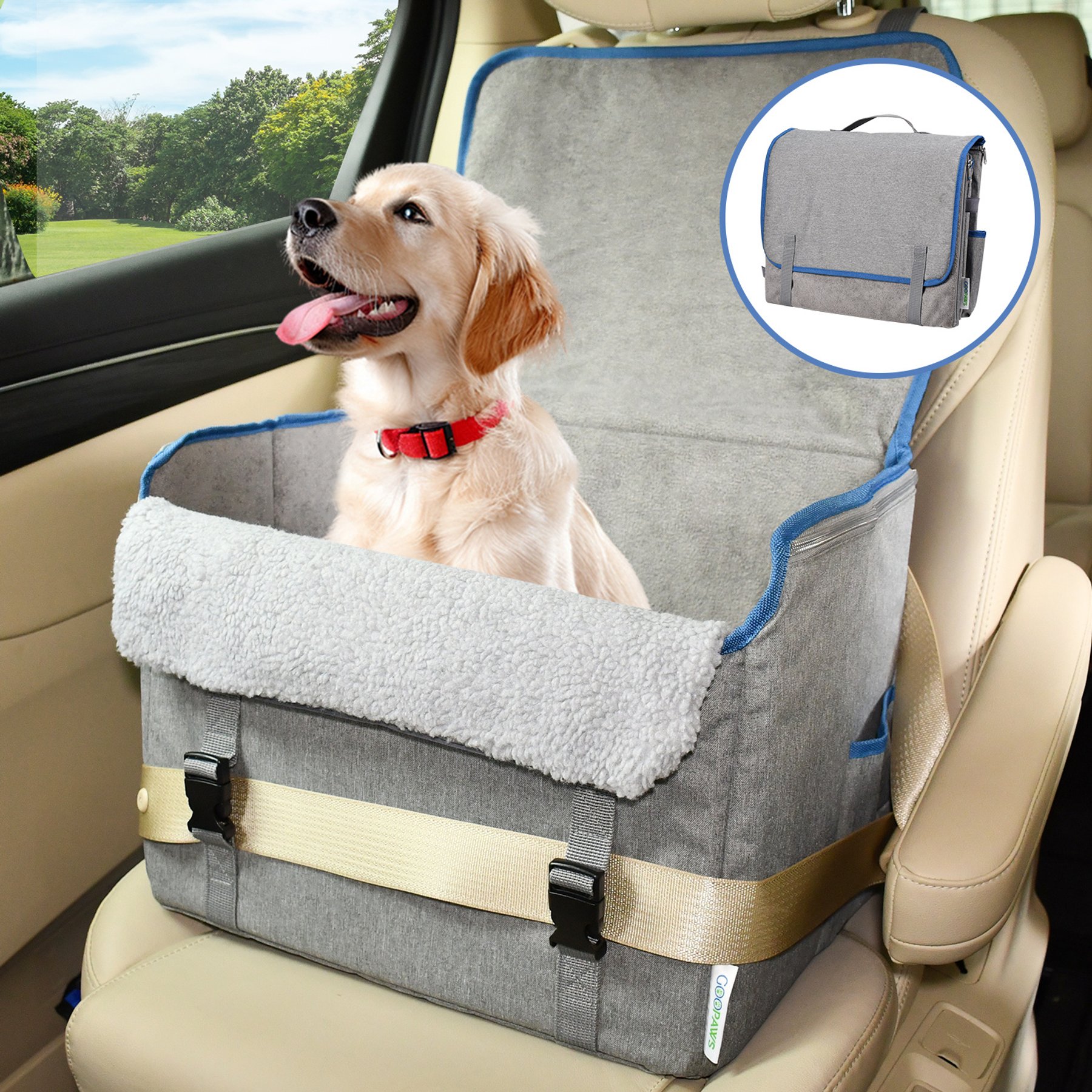GOOPAWS Briefcase Shape Dog Booster Car Seat, Grey