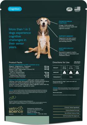 Show full view: VetriScience Veterinary Strength Healthy Cognition Duck Flavored Supplement Chews for Dogs, 60 Count slide 4 of 5