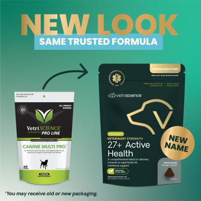 Show full view: VetriScience Veterinary Strength 27+ Active Health Duck Flavored Supplement Chews for Dogs, 60 Count slide 3 of 5