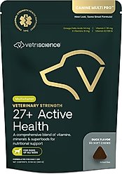 VetriScience Veterinary Strength 27+ Active Health Duck Flavored Supplement Chews for Dogs, 60 Count