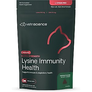 VetriScience Extra Strength Lysine Immunity Health Chicken Flavored Chews Supplement for Cats, 120 Count