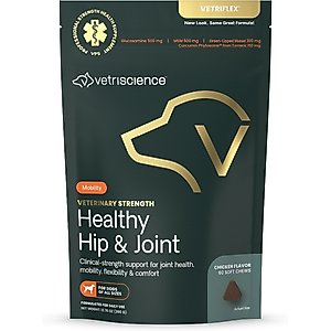 VetriScience Veterinary Strength Healthy Hip & Joint Chicken Flavored Supplement Chews for Small & Medium Dogs, 60 Count