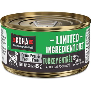 KOHA Limited Ingredient Diet Turkey Entrée Grain-Free Paté Wet Cat Food, 3-oz can, case of 3