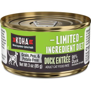 KOHA Limited Ingredient Diet Duck Entrée Grain-Free Paté Wet Cat Food, 3-oz can, case of 3