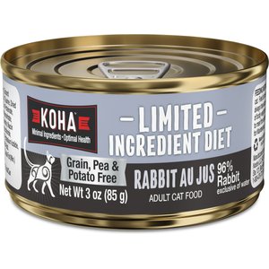 KOHA Limited Ingredient Diet Rabbit Au Jus Grain-Free Paté Wet Cat Food, 3-oz can, case of 3