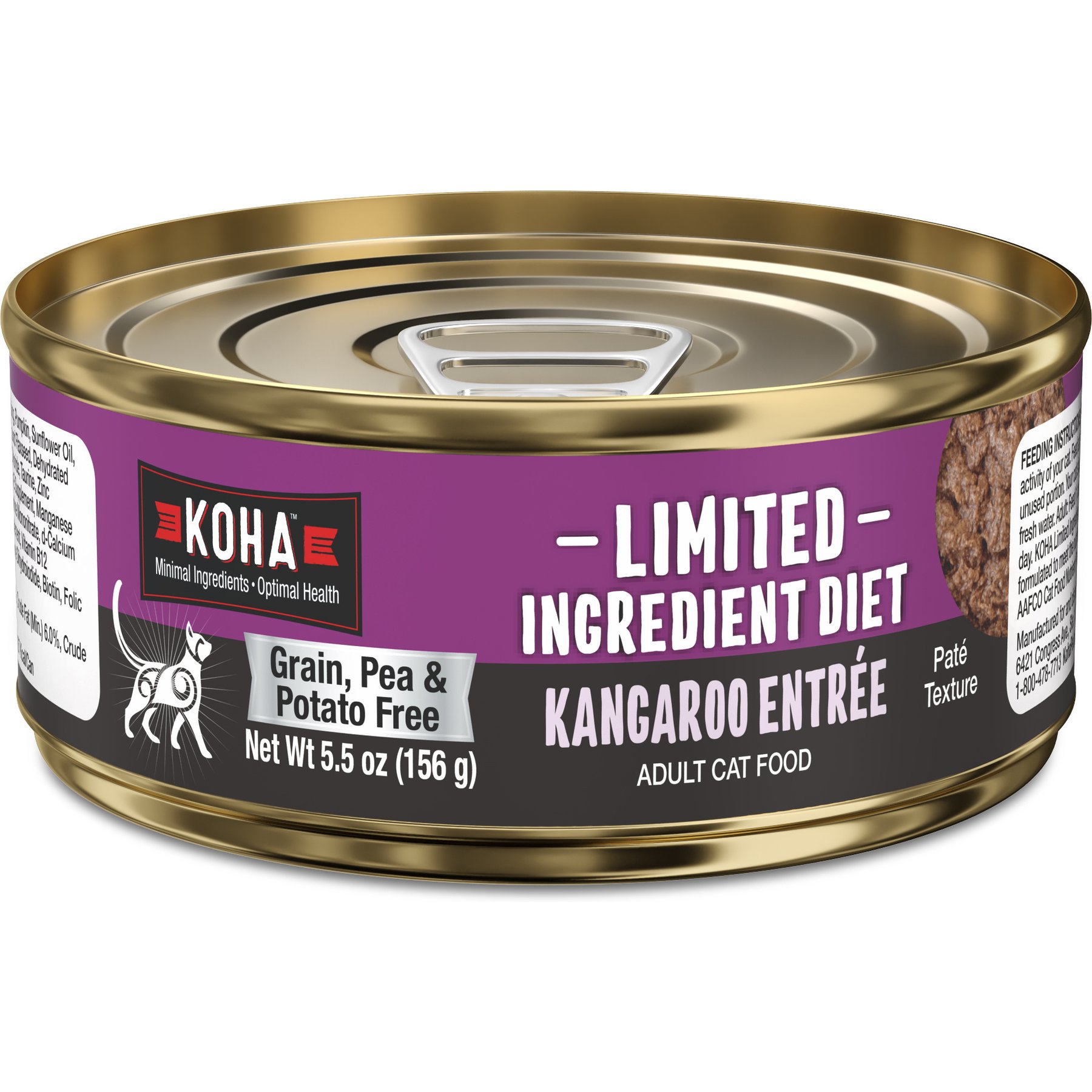 KOHA Limited Ingredient Diet Kangaroo Entrée Grain-Free Paté Wet Cat Food, 5.5-oz can, case of 3
