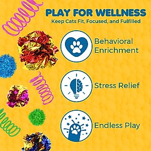 SunGrow Colorful Bouncy Springs, Pom Pom Balls & Interactive Sprinkle Cat Toys, 30 count