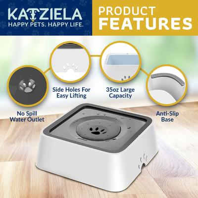 Show full view: Katziela No Spill Dog & Cat Water Bowl, 35-oz, White, Medium slide 2 of 6