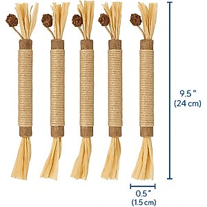 SunGrow Silvervine Teething Chew Sticks Dental Treat & Feather Cat Toy with Catnip, 5 count