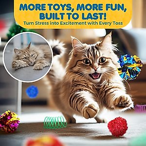 SunGrow Colorful Bouncy Springs, Pom Pom Balls & Interactive Sprinkle Cat Toys, 30 count