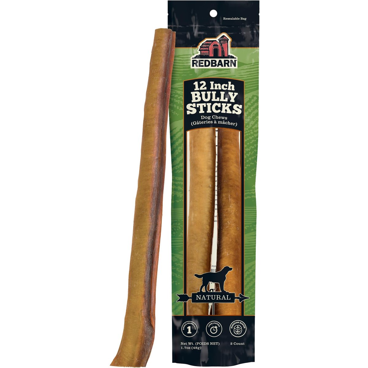 Redbarn Naturals Bully Stick 12" Dog Treat, 4 count bundle