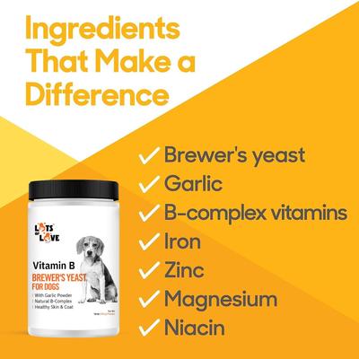 Show full view: Lots of Love Pet Products Brewer's Yeast Garlic Flavored Skin & Coat Powder Supplement for Dogs, 16-oz jar slide 3 of 8
