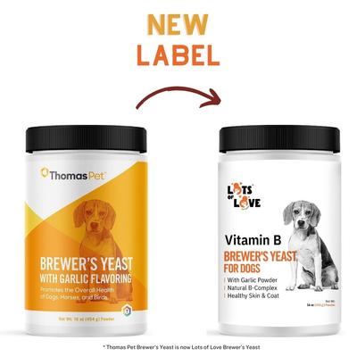 Show full view: Lots of Love Pet Products Brewer's Yeast Garlic Flavored Skin & Coat Powder Supplement for Dogs, 16-oz jar slide 6 of 8