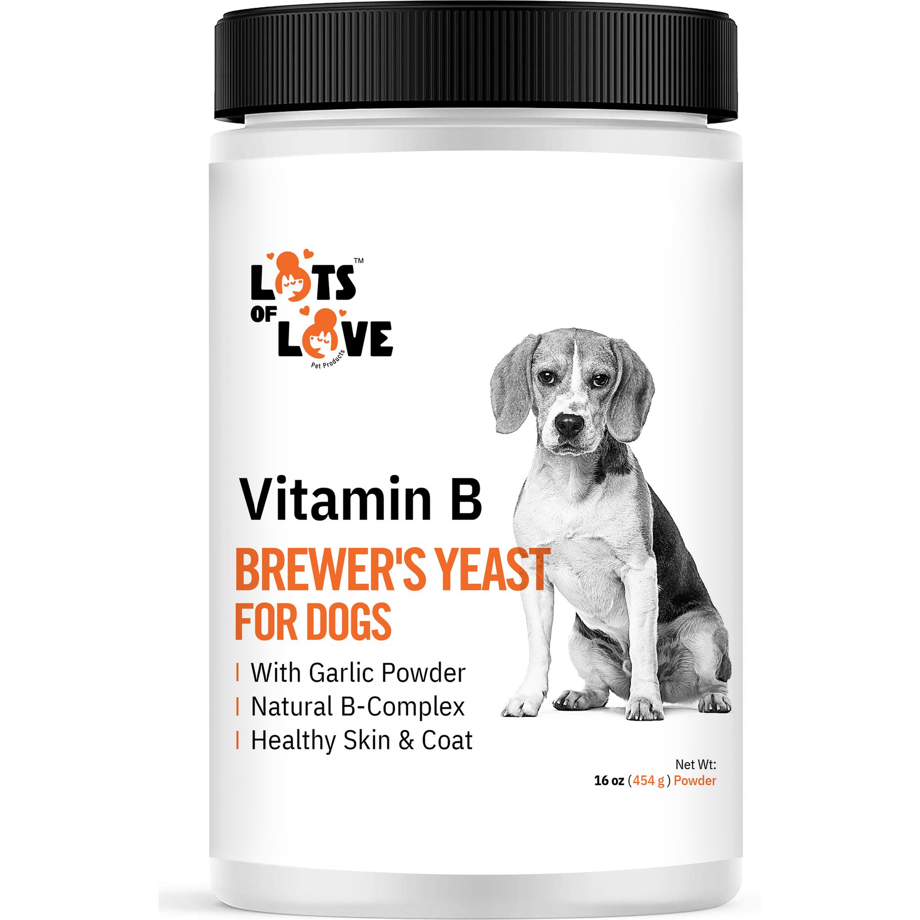 Lots of Love Pet Products Brewer's Yeast Garlic Flavored Skin & Coat Powder Supplement for Dogs, 16-oz jar