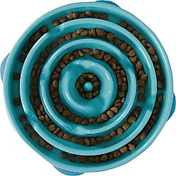 Outward Hound Non-Skid Plastic Slow Feeder Interactive Dog Bowl, Teal, 4-cup