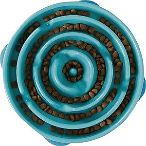 Outward Hound Non-Skid Plastic Slow Feeder Interactive Dog Bowl, Teal, 4-cup