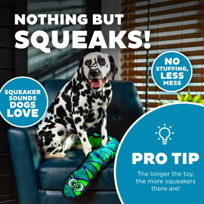 Show full view: Outward Hound Durablez Snake Tough Squeaky Dog Plush Toy, Blue, X-Large slide 5 of 11