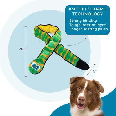 Show full view: Outward Hound Durablez Snake Tough Squeaky Dog Plush Toy, Green, XX-Large slide 3 of 10