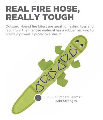 Show full view: Outward Hound Fire Biterz Lizard Squeaky Dog Toy, Green, 3 squeak slide 3 of 11