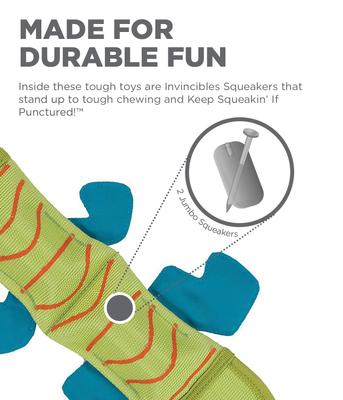 Show full view: Outward Hound Fire Biterz Lizard Squeaky Dog Toy, Green, 2 squeak slide 4 of 10