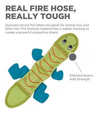 Show full view: Outward Hound Fire Biterz Lizard Squeaky Dog Toy, Green, 2 squeak slide 2 of 10