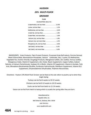 Show full view: Hudson Feeds 23% Protein Multi Flock Grower Poultry Feed, 50-lb bag slide 3 of 9