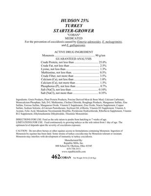 Show full view: Hudson Feeds Poultry Feeds 25% Turkey Starter-Grower Medicated Turkey Food, 50-lb bag slide 3 of 8