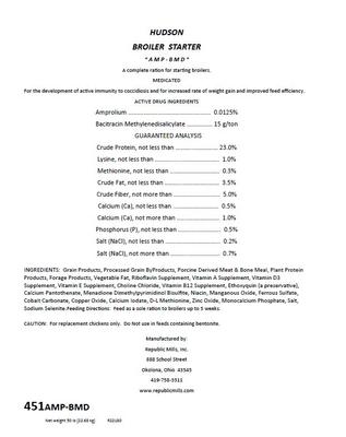 Show full view: Hudson Feeds “AMP-BMD” Medicated Broiler Starter Poultry Feed, 50-lb bag slide 3 of 8