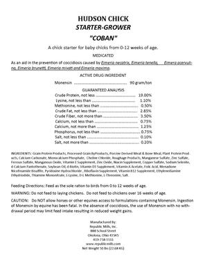 Show full view: Hudson Feeds Poultry Feeds Chick Starter-Grower Medicated Chicken Feed, 50-lb bag slide 3 of 8