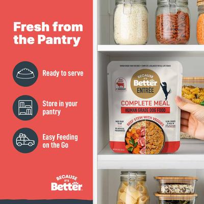 Show full view: Because It's Better Entree Complete Meal Beef Stew with Veggies Wet Dog Food, 10-oz pouch, case of 6 slide 7 of 8