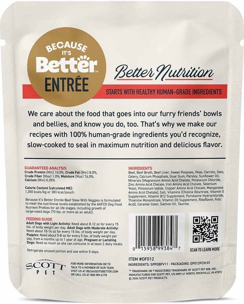 Because It's Better Entree Complete Meal Beef Stew with Veggies Wet Dog Food
