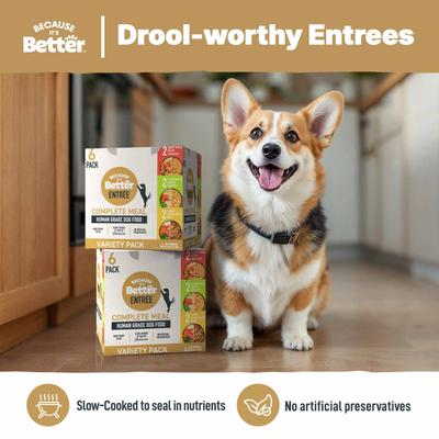 Show full view: Because It's Better Entree Complete Meal Variety Pack Wet Dog Food, 10-oz pouch, case of 6 slide 4 of 7