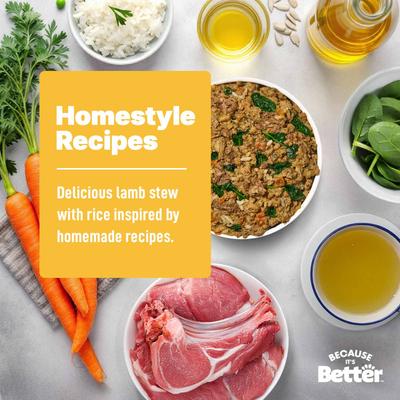 Show full view: Because It's Better Entree Complete Meal Lamb Stew with Rice Wet Dog Food, 10-oz pouch, case of 6 slide 6 of 9