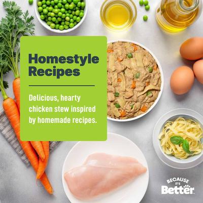 Show full view: Because It's Better Entree Complete Meal Chicken & Pasta Recipe Wet Dog Food, 10-oz pouch, case of 6 slide 6 of 8