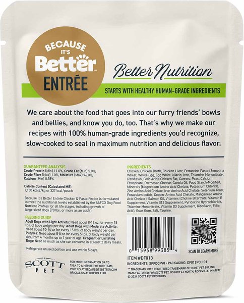 Because It's Better Entree Complete Meal Chicken & Pasta Recipe Wet Dog Food