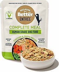 Because It's Better Entree Complete Meal Chicken & Pasta Recipe Wet Dog Food, 10-oz pouch, case of 6 slide 1 of 7