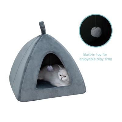Show full view: Cozy Tails Pyramid House Cat & Dog Bed with Removable Cover, Grey, One Size slide 4 of 5