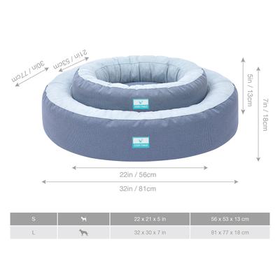 Show full view: Cozy Tails Donut Cooling Gel Pad Cushion Sofa Dog Bed with Removable Cover, Navy, Small slide 5 of 6