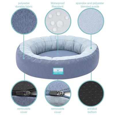 Show full view: Cozy Tails Donut Cooling Gel Pad Cushion Sofa Dog Bed with Removable Cover, Navy, Small slide 3 of 6