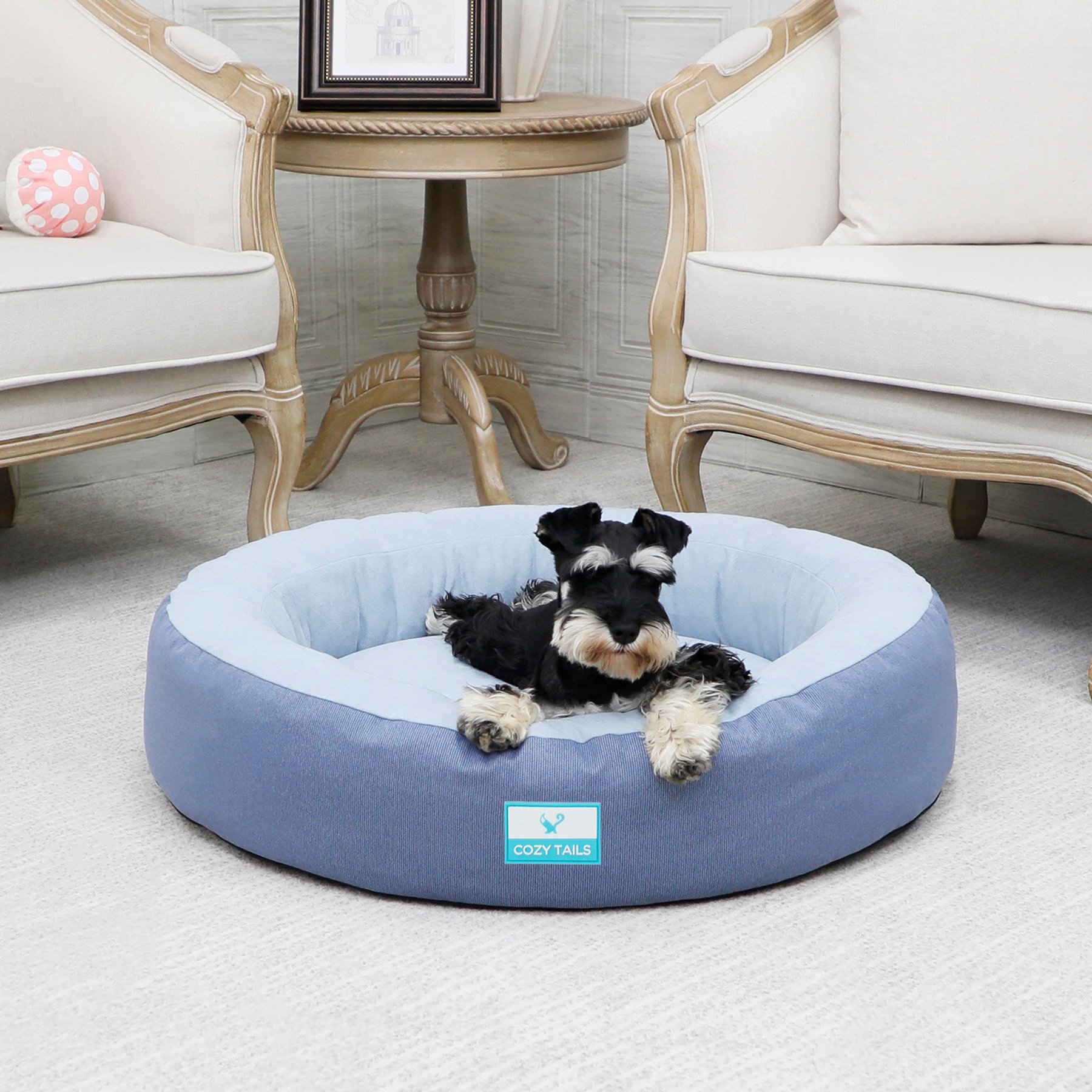 Cozy Tails Donut Cooling Gel Pad Cushion Sofa Dog Bed with Removable Cover, Navy, Large
