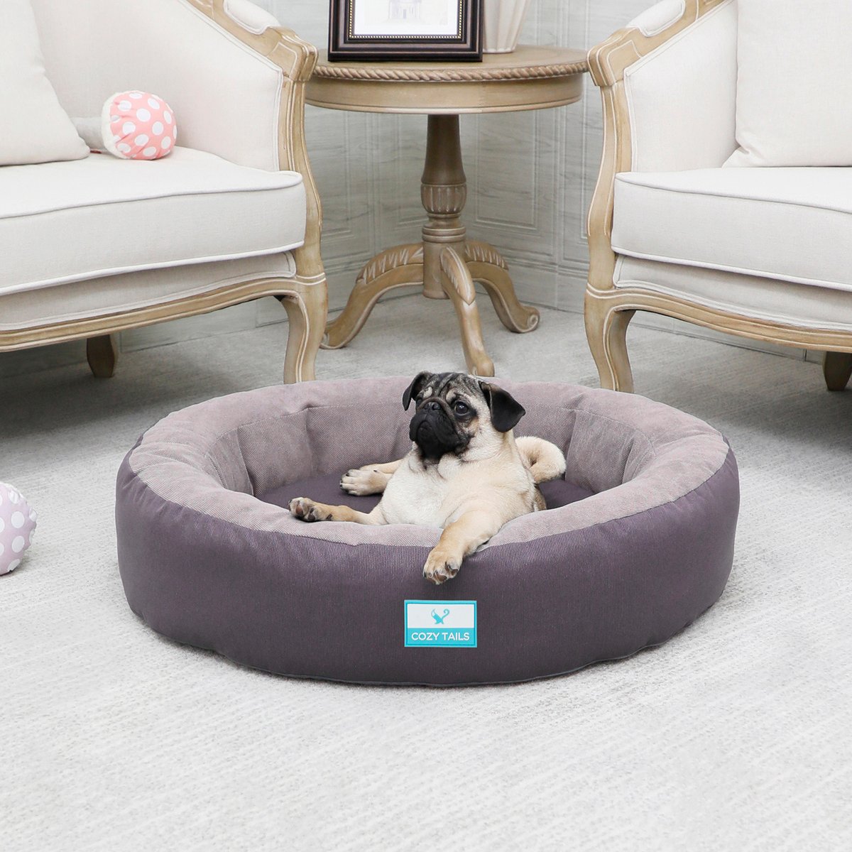 Cozy Tails Donut Cooling Gel Pad Cushion Sofa Dog Bed with Removable Cover, Grey, Small