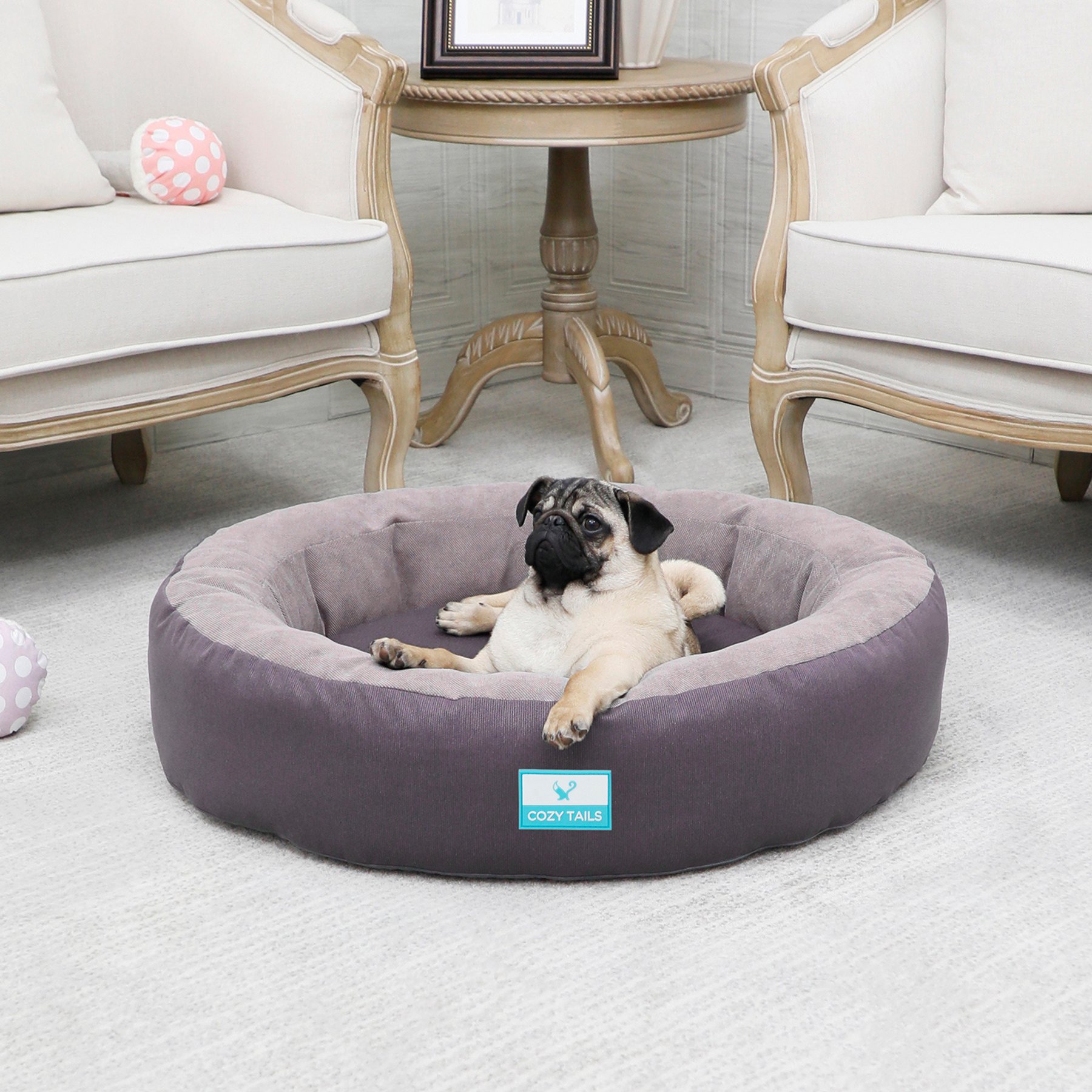 Cozy Tails Donut Cooling Gel Pad Cushion Sofa Dog Bed with Removable Cover, Grey, Large