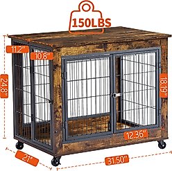 Cesicia Wheeled Dog Kennel, Rustic Brown, 31.50 x 22.05 x 24.80-in slide 2 of 7