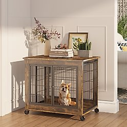 Cesicia Wheeled Dog Kennel, Rustic Brown, 31.50 x 22.05 x 24.80-in